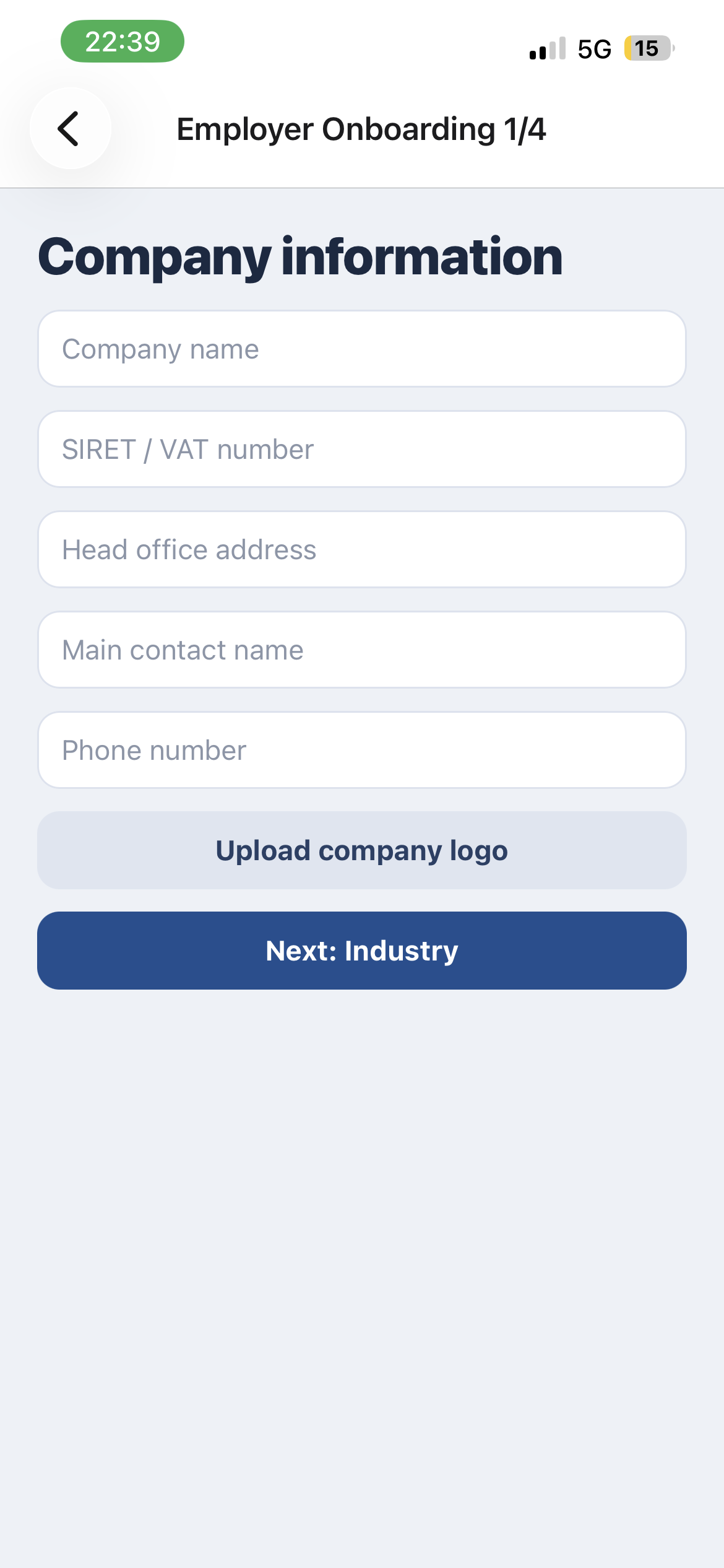 Employer onboarding step 1